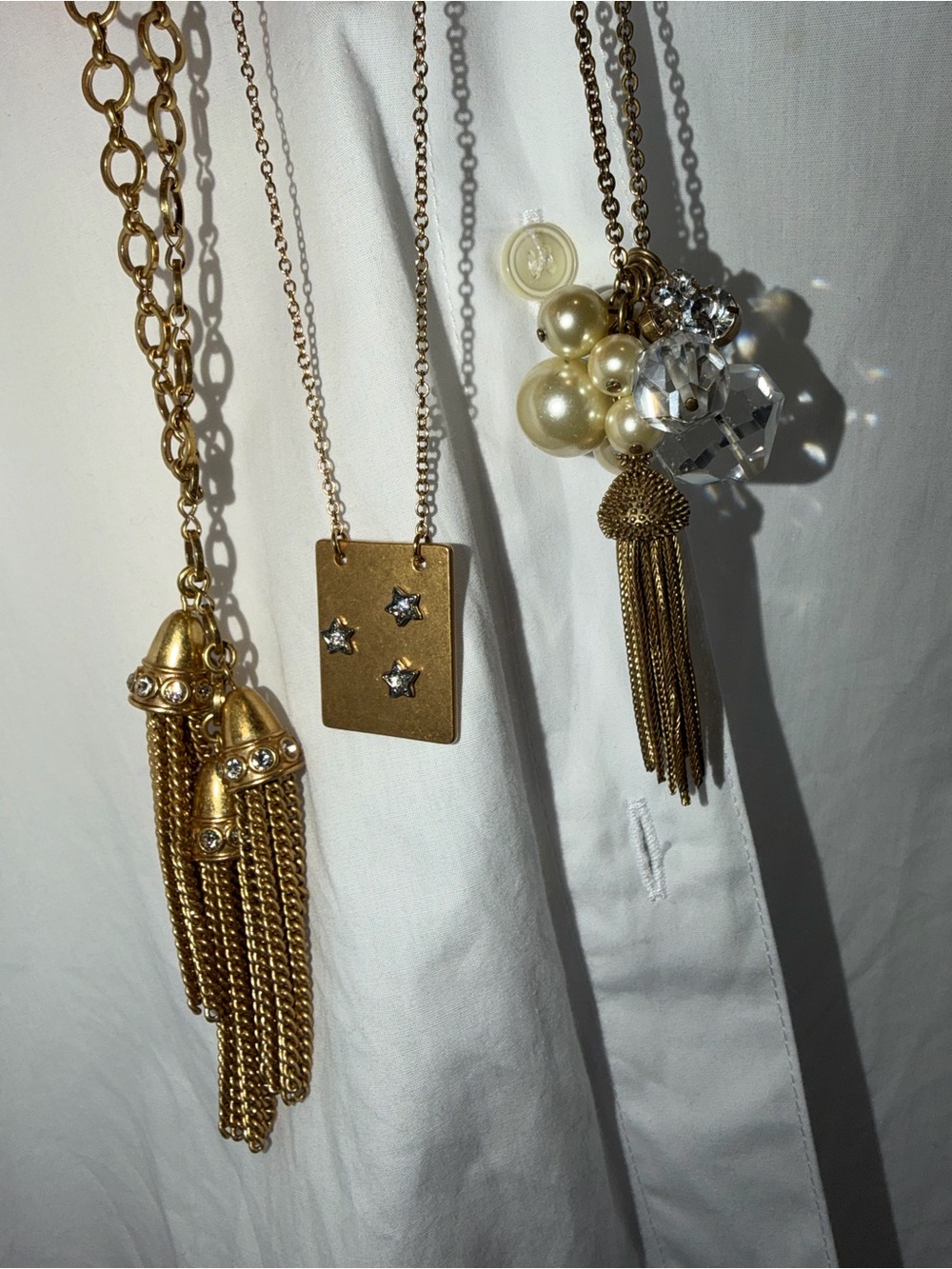 Three Fabulous J. Crew Gold-Tone Pendant Long Necklaces - Picture 12 of 13